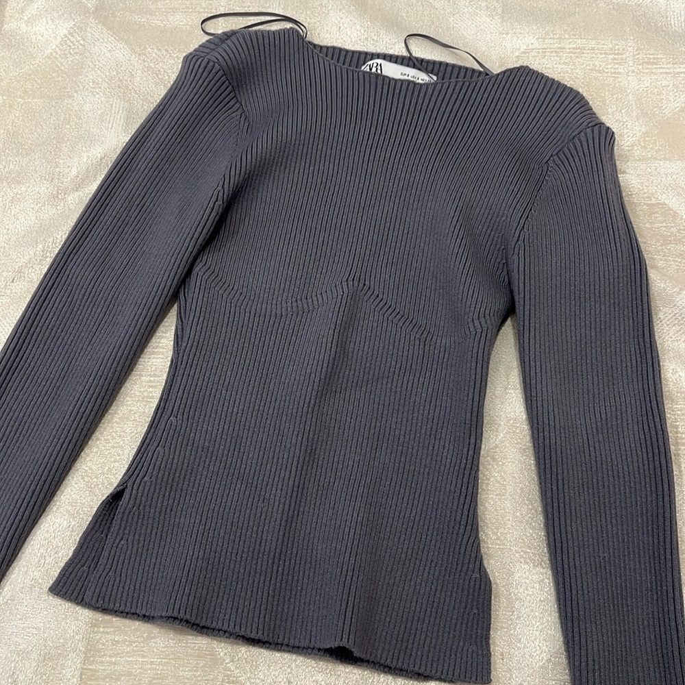 Zara ribbed charcoal grey long sleeveve